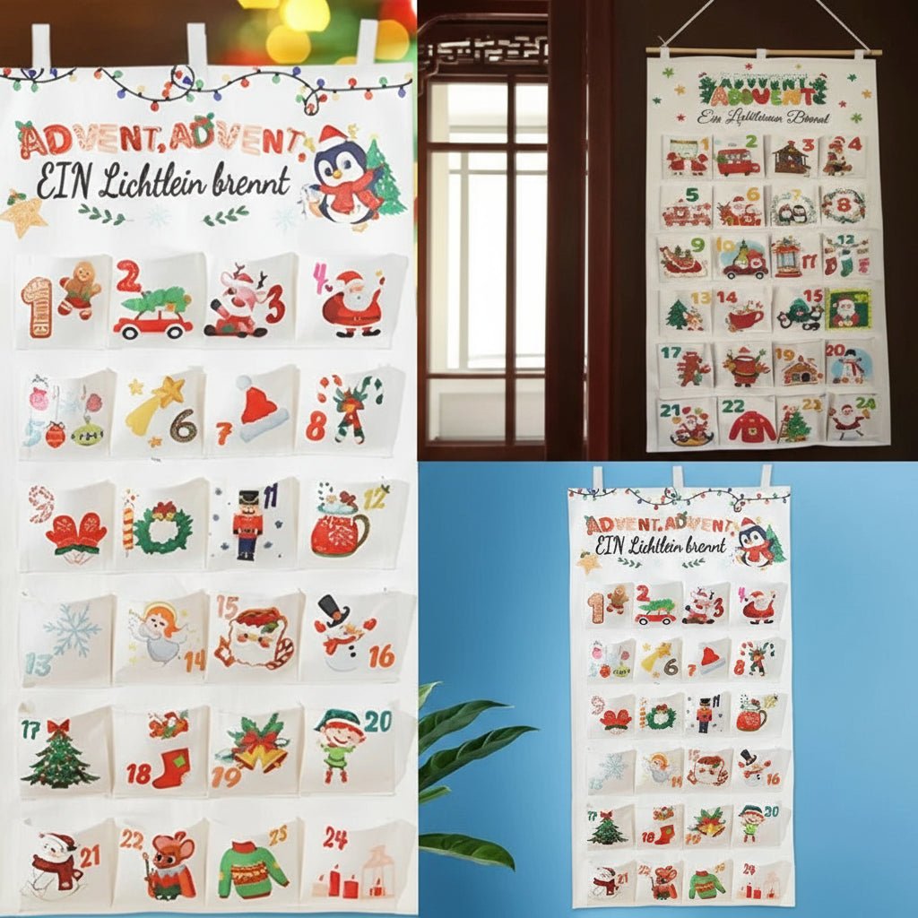 Advent Calendar Fabric Reusable with 24 Pockets and an Integrated Hanger