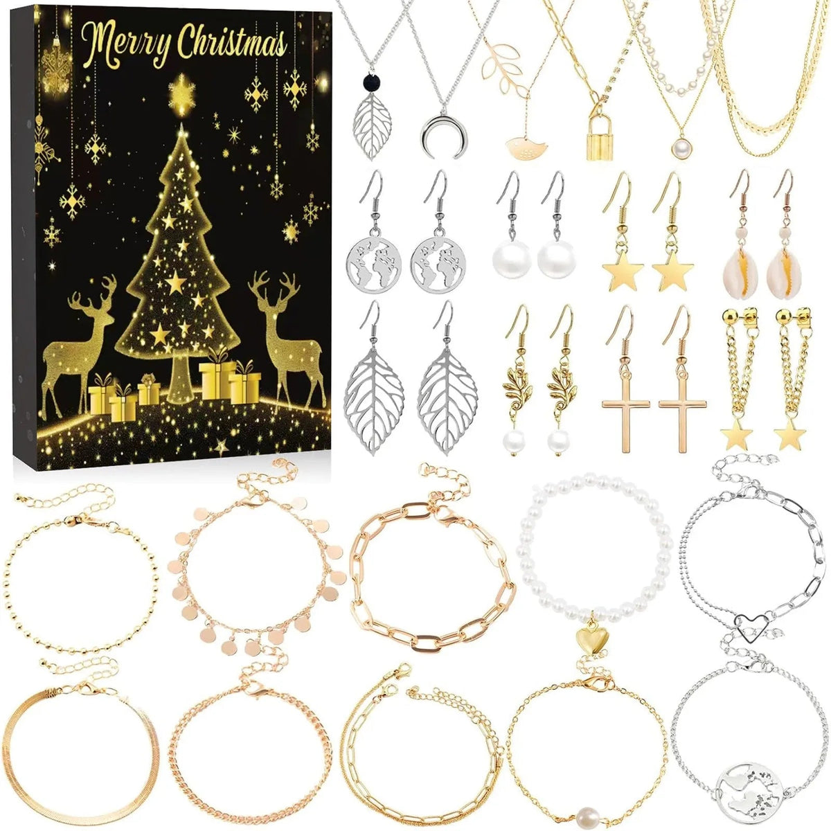 Advent Calendar Jewellery in Gold and Pink with 24 Pieces