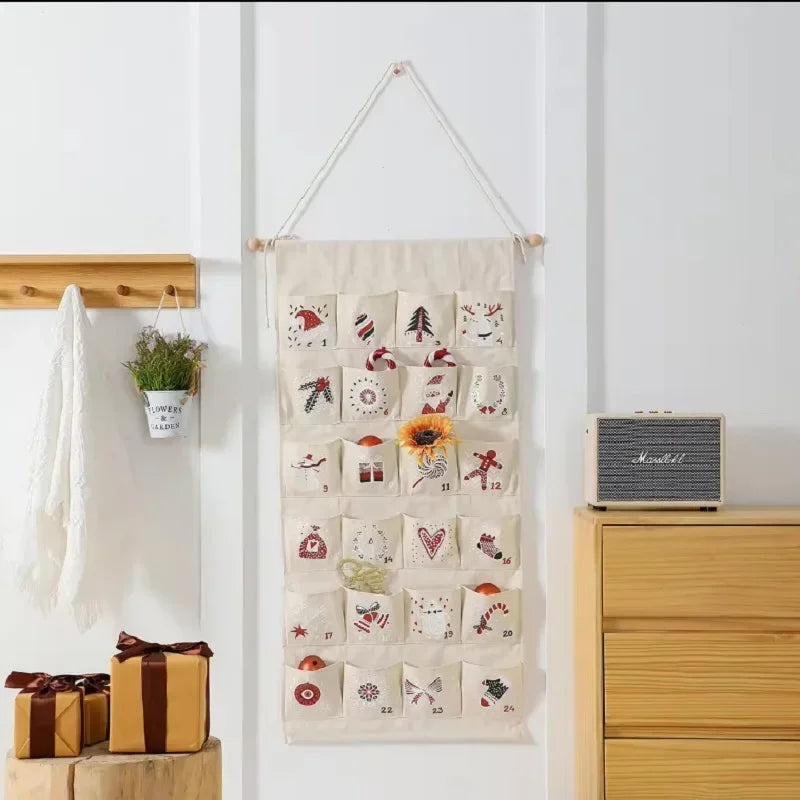 Advent Calendar Canvas Bags as a Hanging Wall Decoration