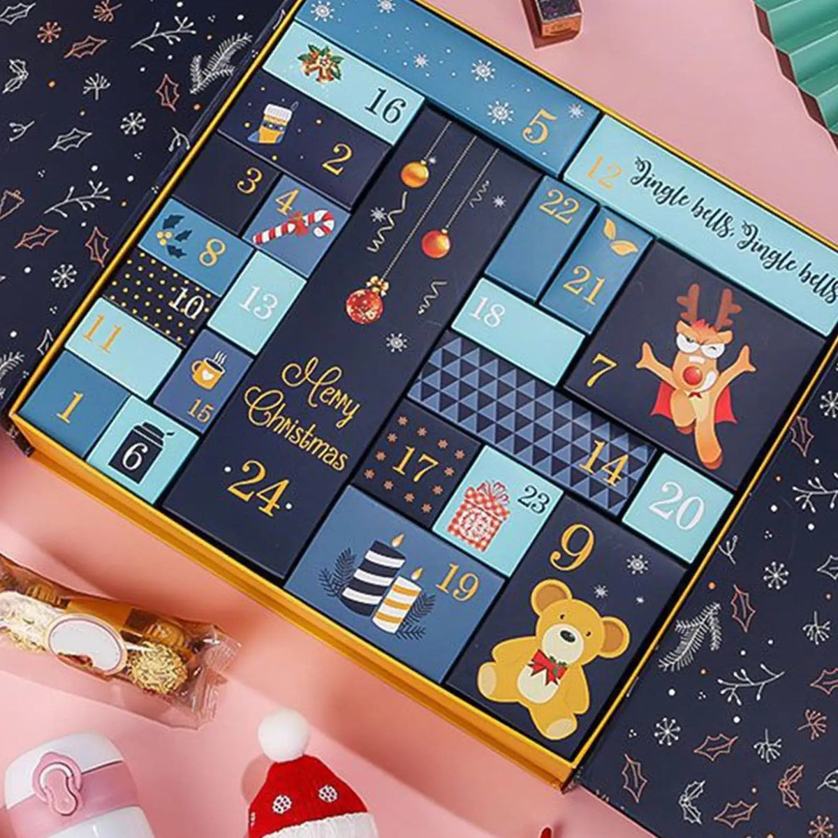 Advent Calendar Handmade with 24 Empty Boxes to Fill at 33 x 30 cm