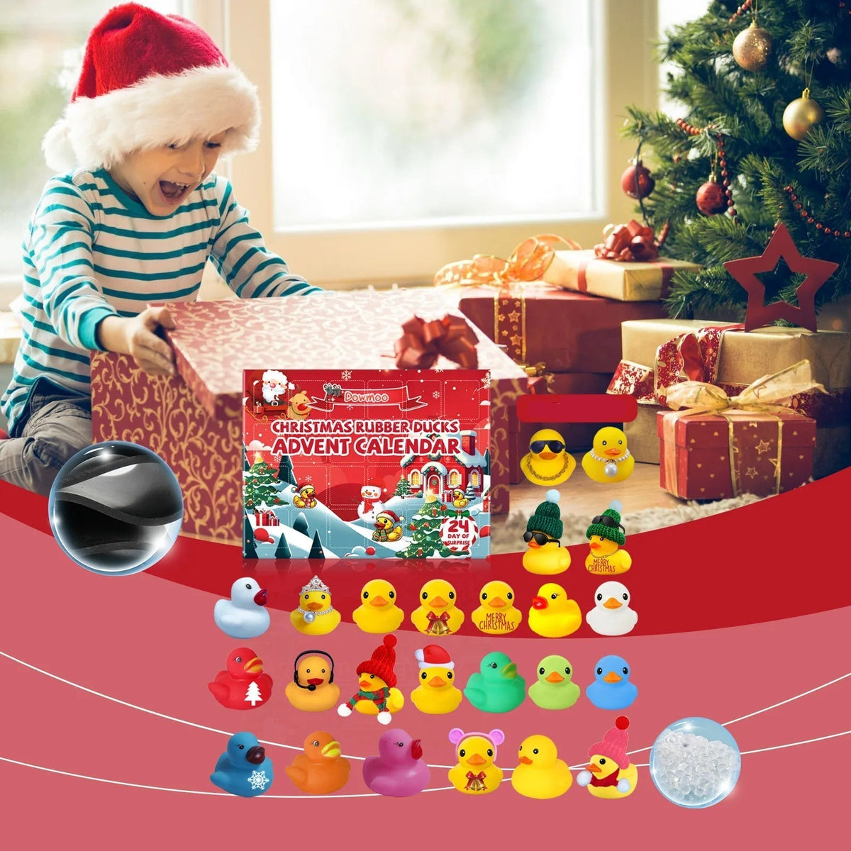 Advent Calendar Ducks with 24 Holiday Themed Designs