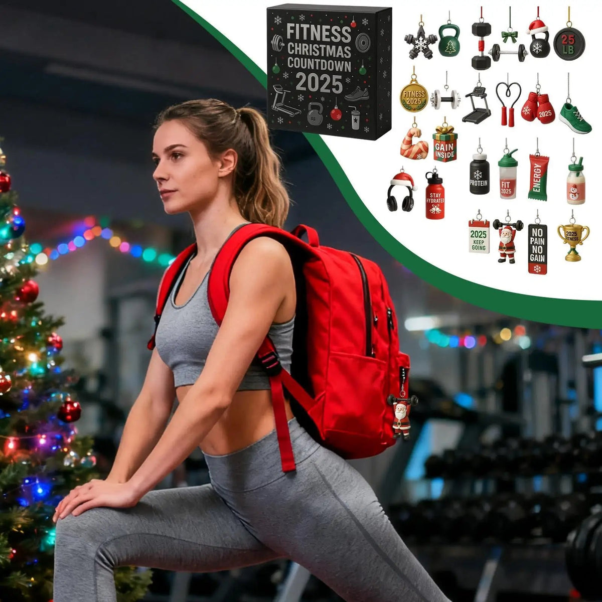 Advent Calendar Fitness with 24 Acrylic Decorations and Daily Phrases