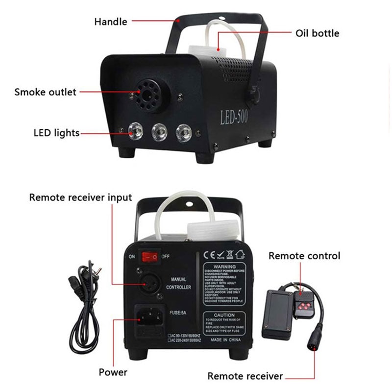 Fog Machine with Built-In LED Lights and Metal Housing for Party Haze Effects