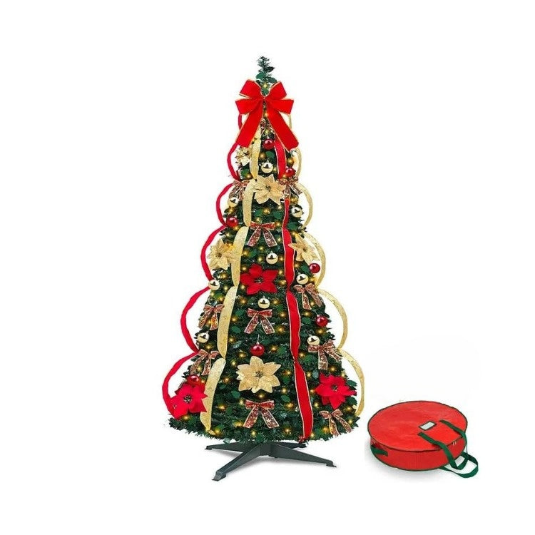 Pre Lit Christmas Tree Pop Up Folding with 200 LEDs and 64 Ornaments