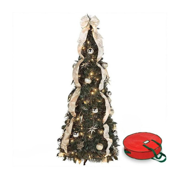 Pre Lit Christmas Tree Pop Up Folding with 200 LEDs and 64 Ornaments