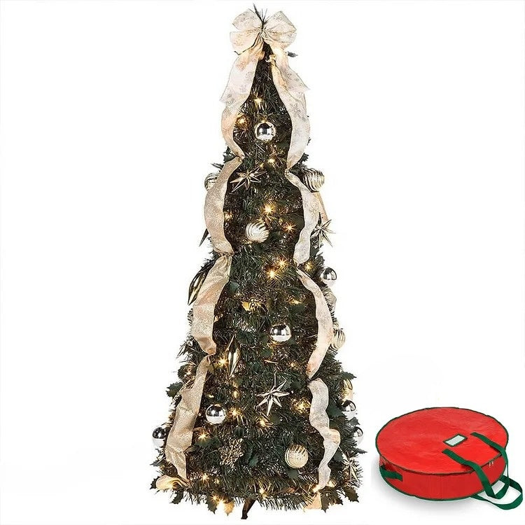 Pre Lit Christmas Tree Pop Up Folding with 200 LEDs and 64 Ornaments