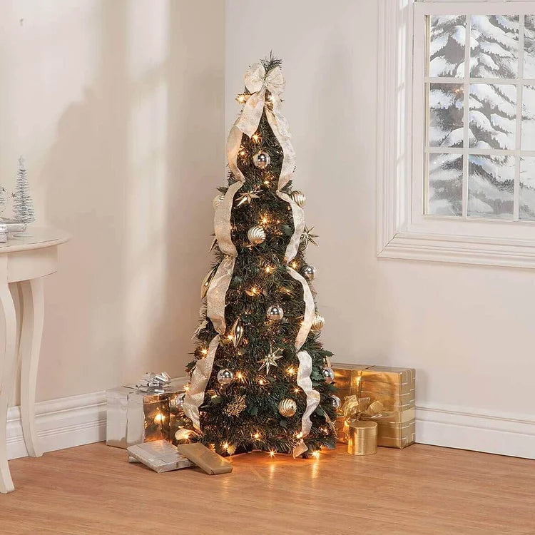 Pre Lit Christmas Tree Pop Up Folding with 200 LEDs and 64 Ornaments