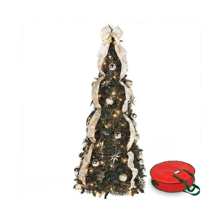 Pre Lit Christmas Tree Pop Up Folding with 200 LEDs and 64 Ornaments
