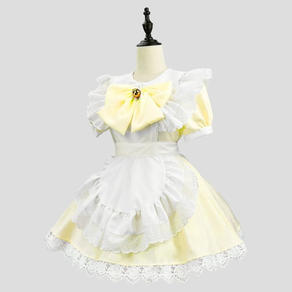 French Maid Halloween Costume with Ruffled Apron and Eyelet Lace Trim