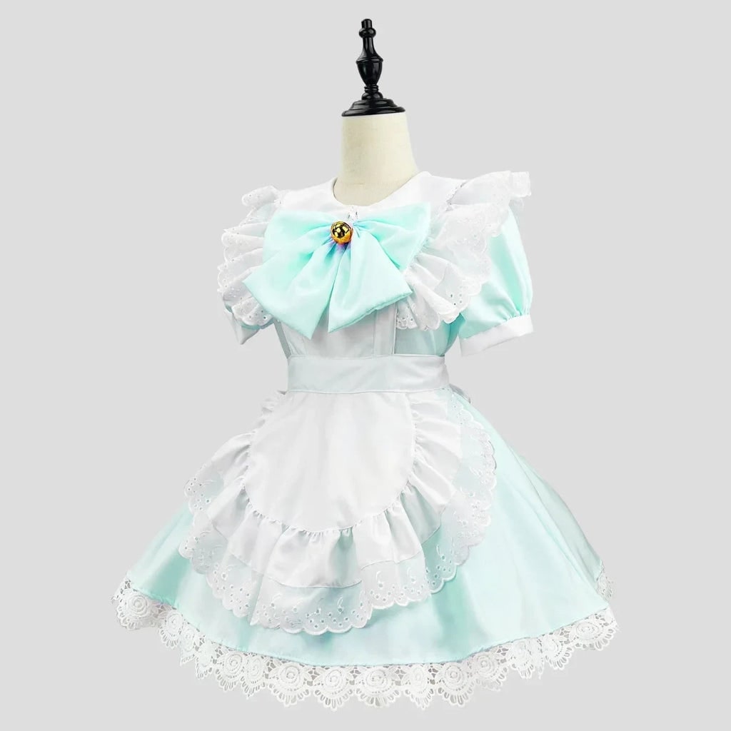 French Maid Halloween Costume with Ruffled Apron and Eyelet Lace Trim