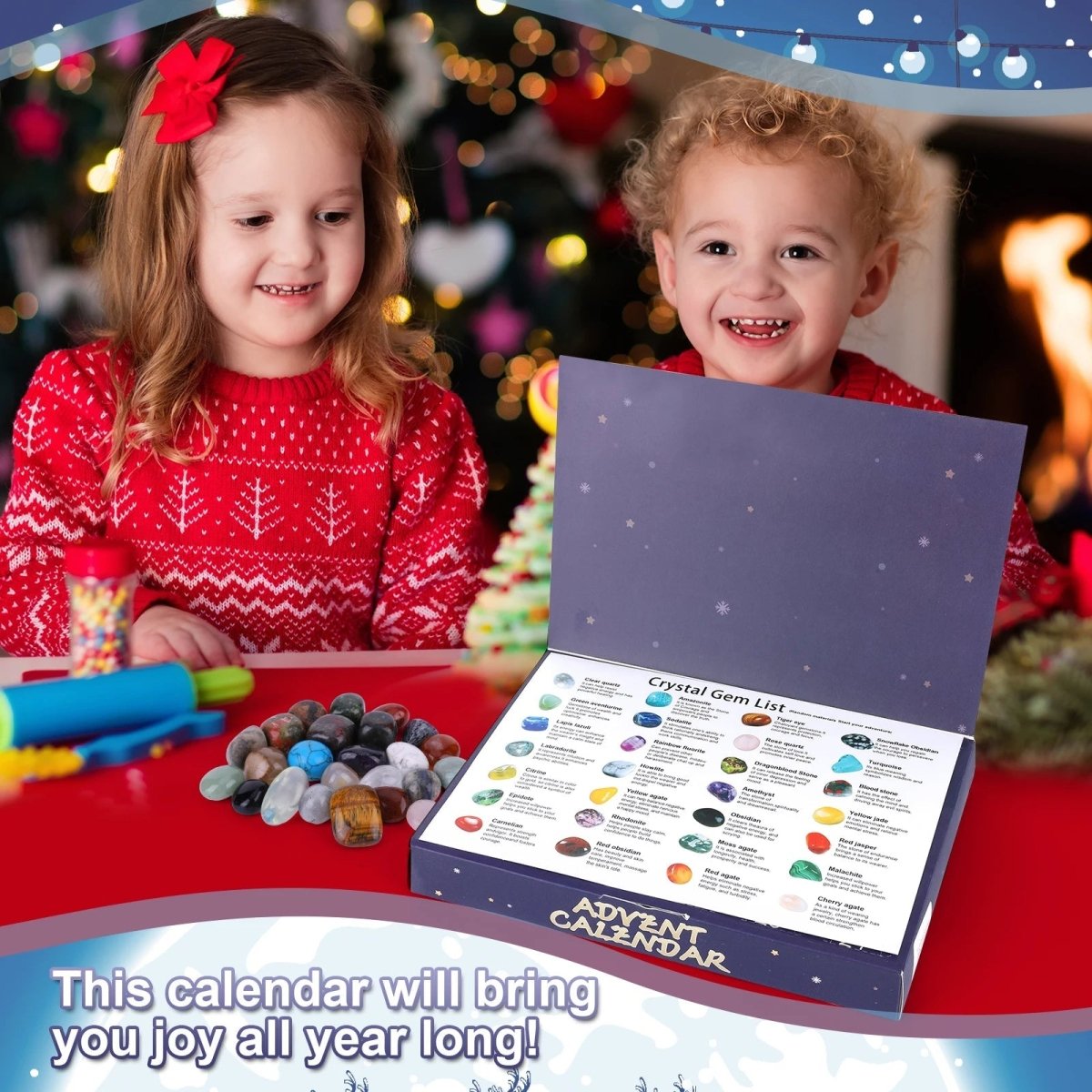 Advent Calendar Gemstones with an Identification Chart