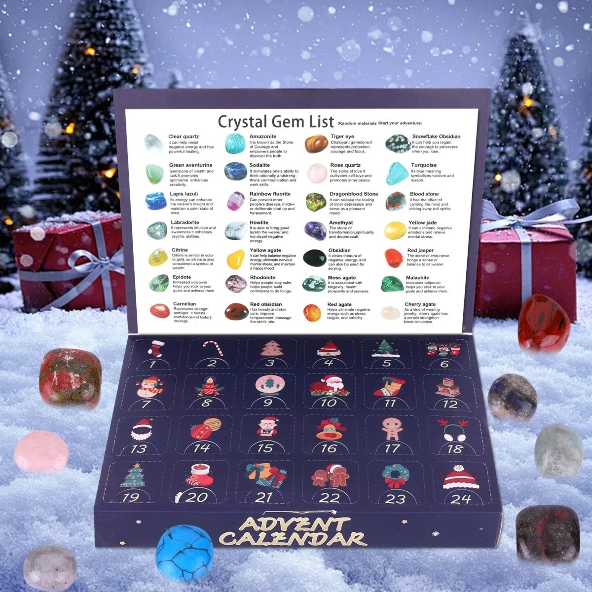 Advent Calendar Gemstones with an Identification Chart