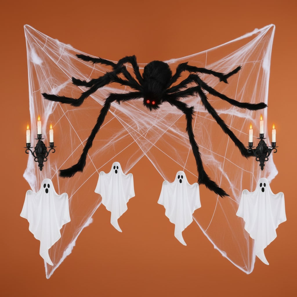 Giant Poseable Spider Decoration with Fuzzy Fur Bendable Wire Legs and Stretchy Web