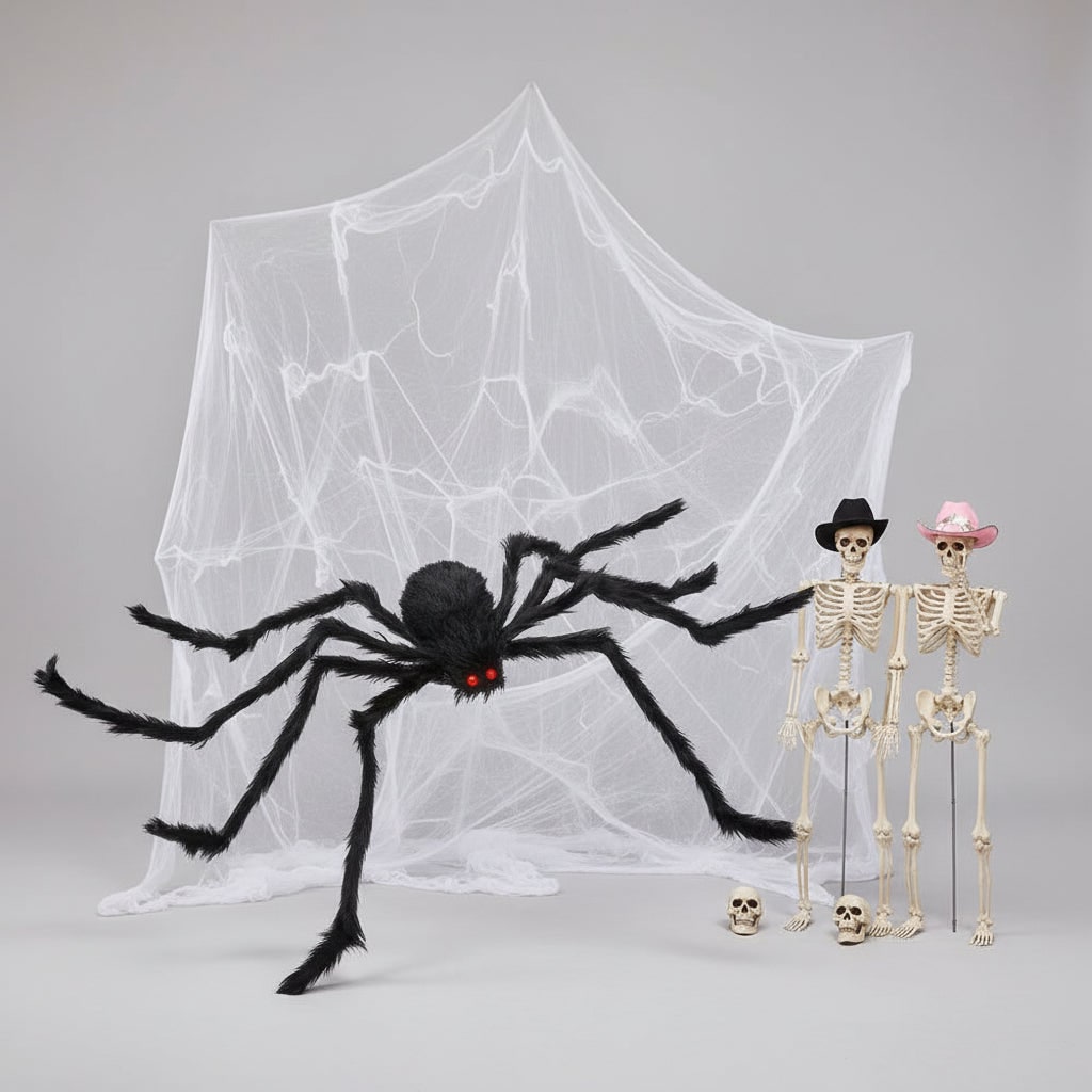 Giant Poseable Spider Decoration with Fuzzy Fur Bendable Wire Legs and Stretchy Web