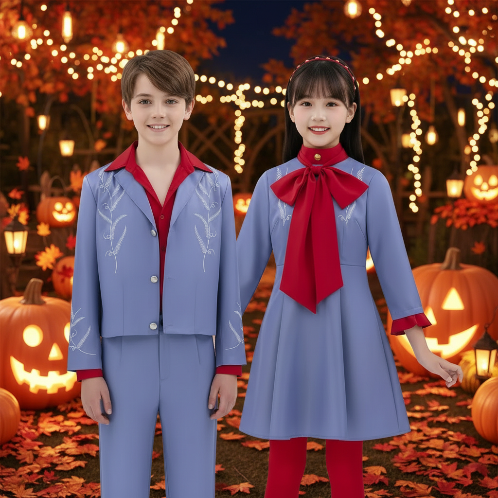 Anime Costumes for Halloween Party and Cosplay Girls A-Line Dress with Bow Tie and Tights