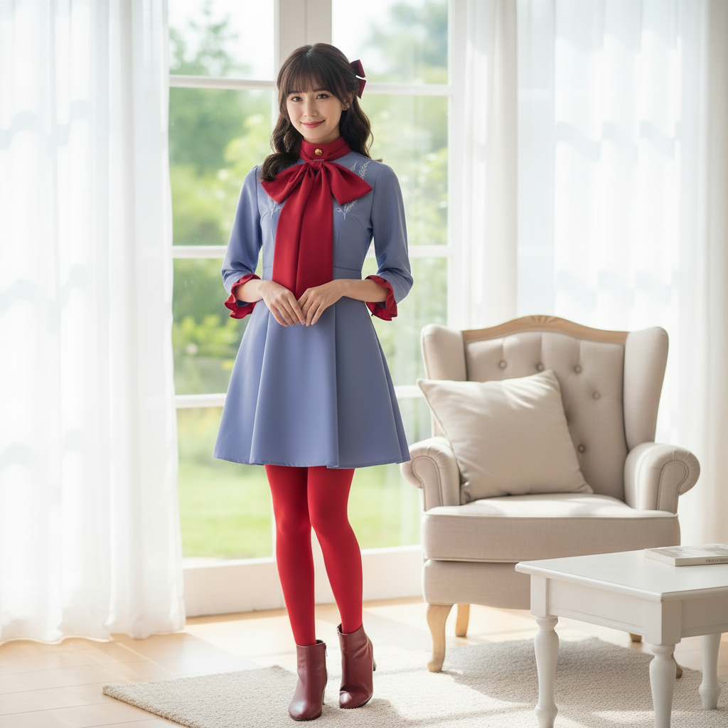 Anime Costumes for Halloween Party and Cosplay Girls A-Line Dress with Bow Tie and Tights