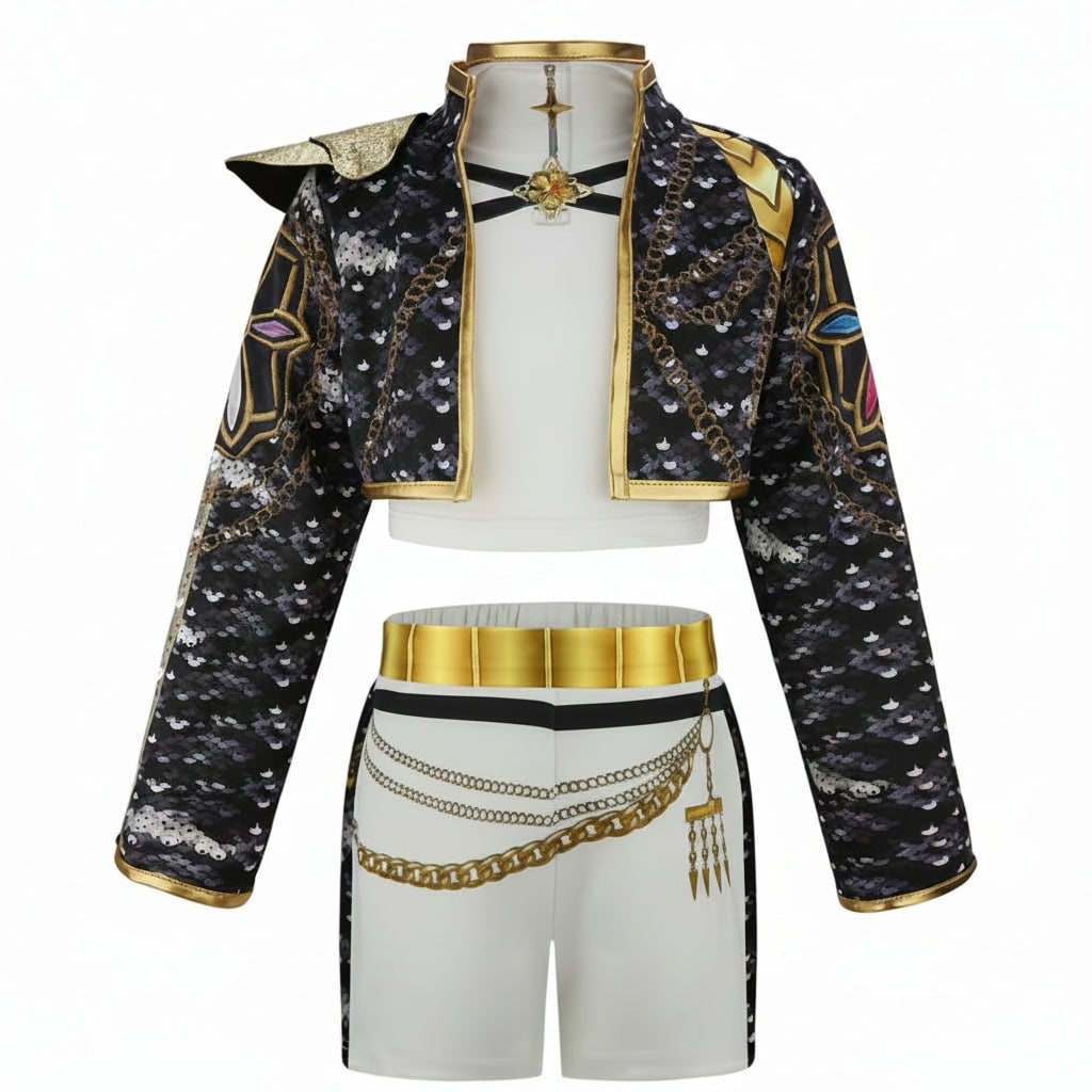 Girls Belly Dancer Costume Two Piece Set with Sequined Crop Top and A-Line Skirt