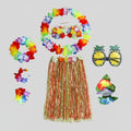 Group Halloween Costumes Hula Skirt Set for Four with Flower Lei Headband and Wristbands