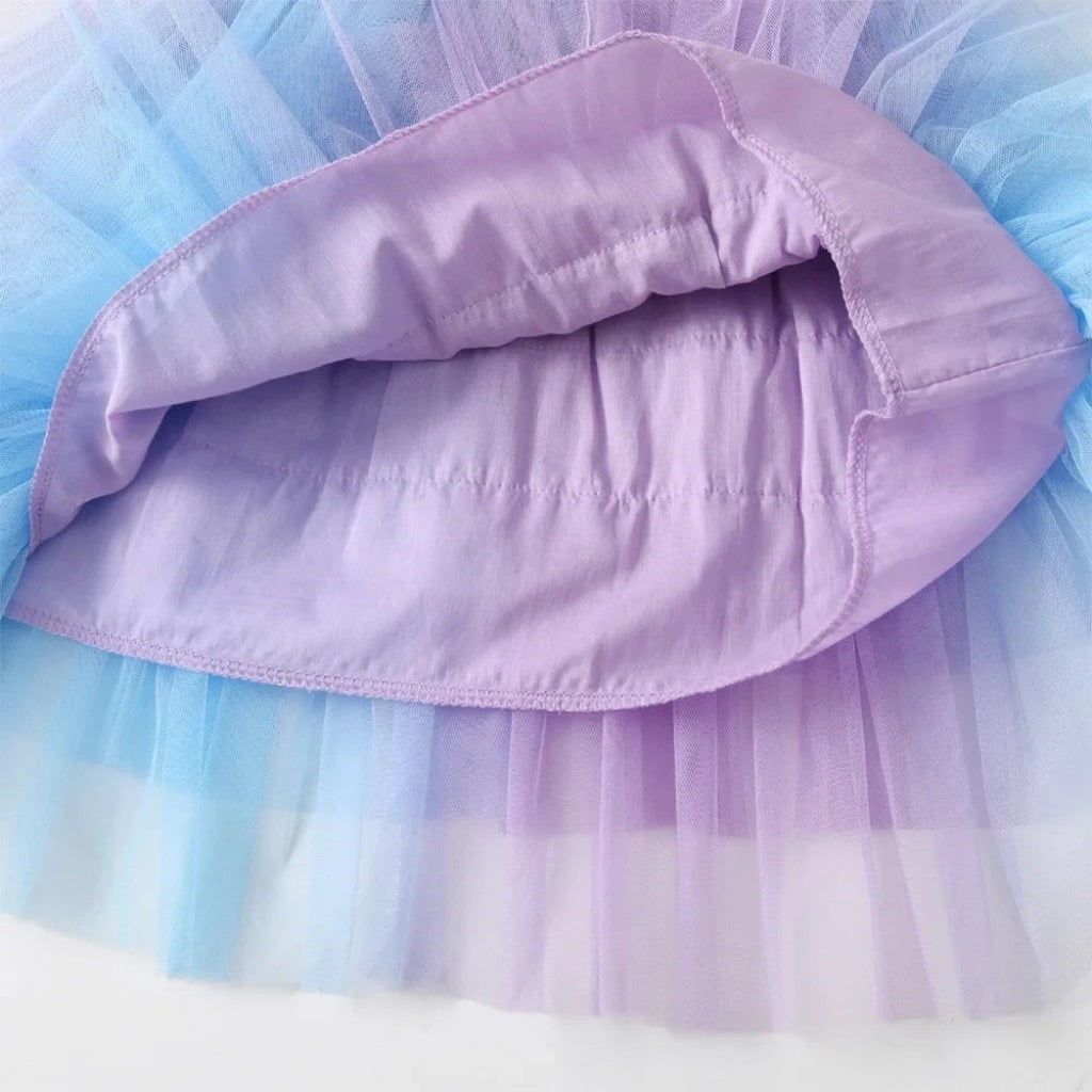 Girls Mermaid Halloween Costume Tutu Dress with Tiered Tulle Skirt and Cap Sleeves