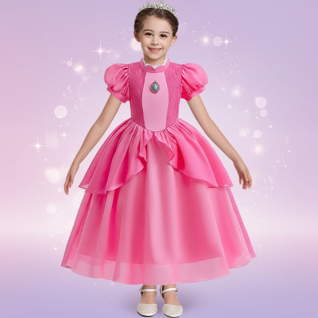 Girls Halloween Toadstool Princess Costume Dress with Crown Wand and Gloves