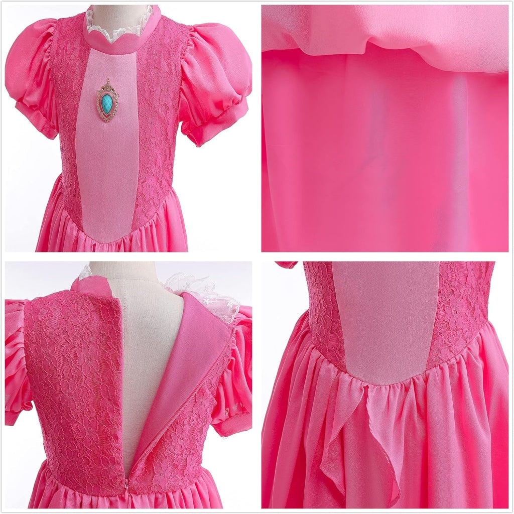 Girls Halloween Toadstool Princess Costume Dress with Crown Wand and Gloves