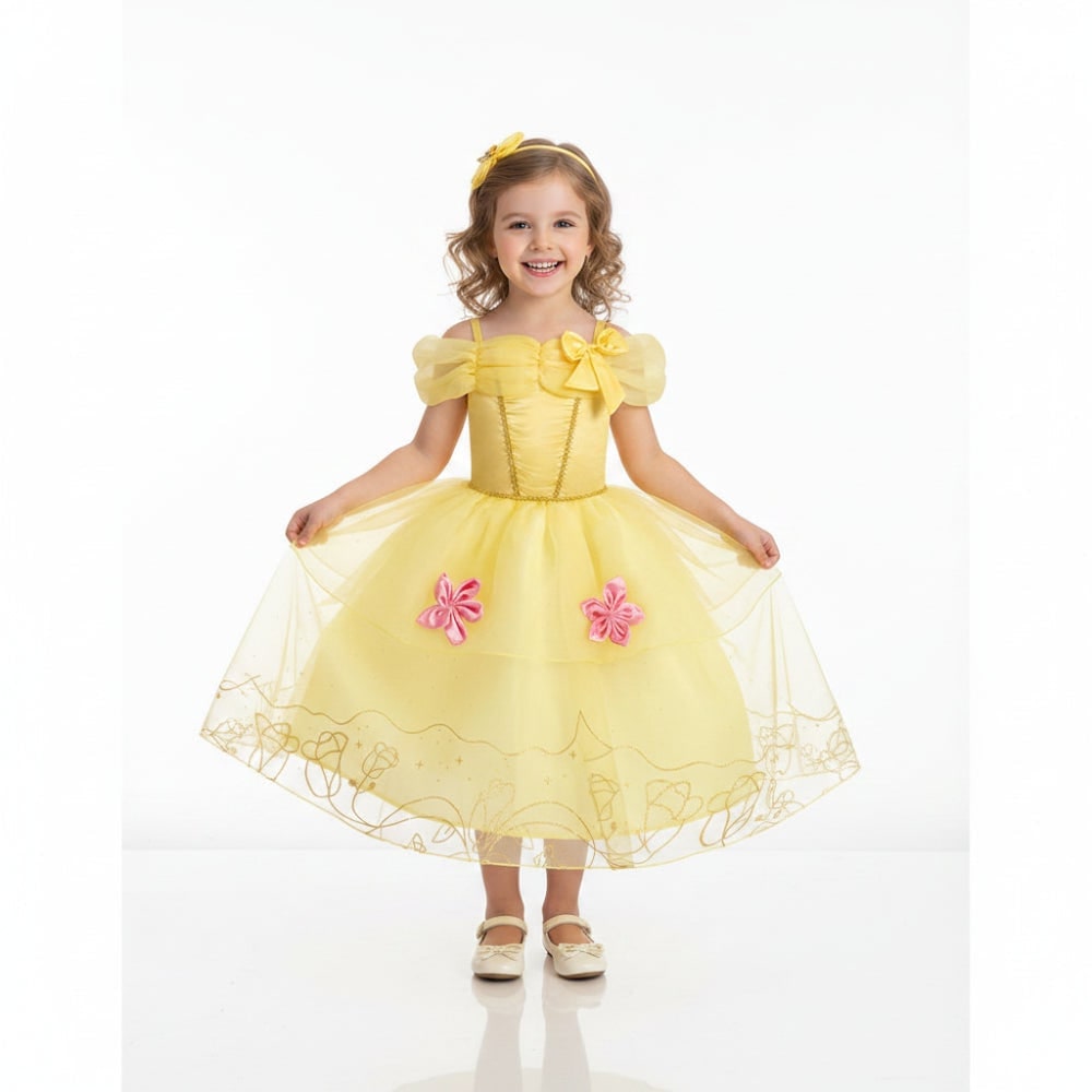 Girls Halloween Princess Dress Up Costume with Layered Tulle Skirt and Satin Bodice