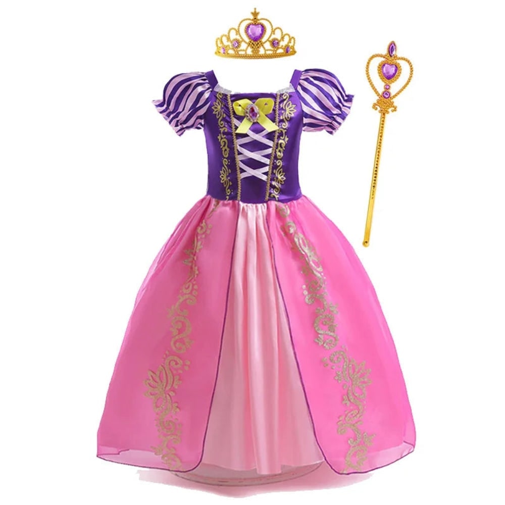 Girls Halloween Princess Dress Up Costume with Layered Tulle Skirt and Satin Bodice