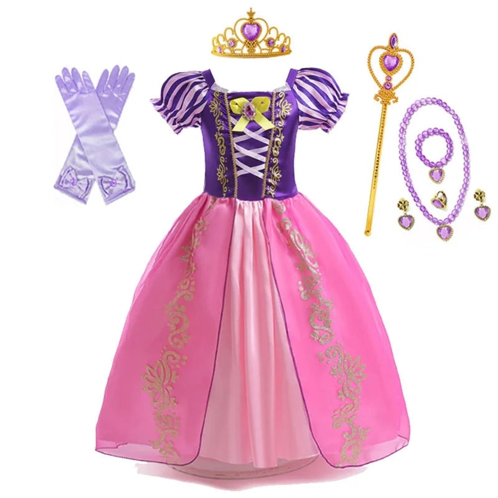 Girls Halloween Princess Dress Up Costume with Layered Tulle Skirt and Satin Bodice