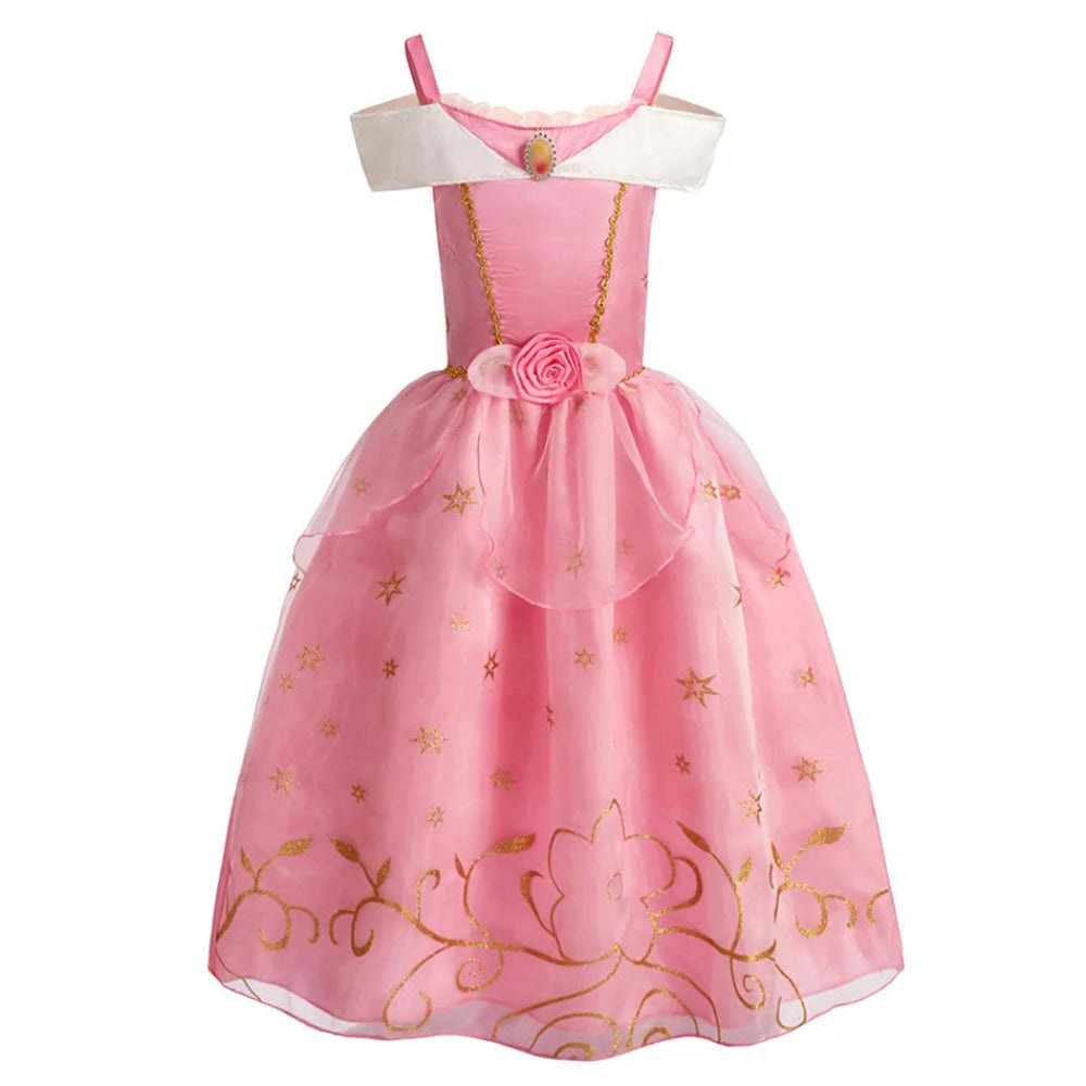 Girls Halloween Princess Dress Up Costume with Layered Tulle Skirt and Satin Bodice