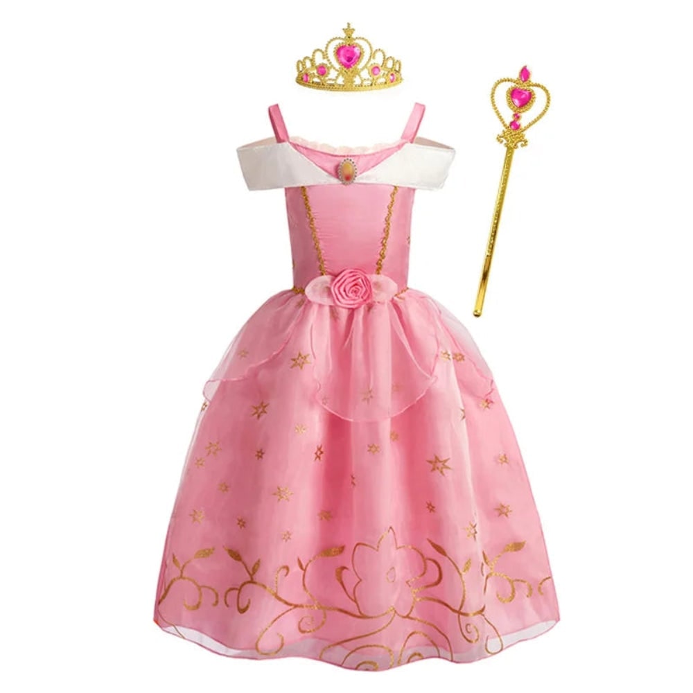 Girls Halloween Princess Dress Up Costume with Layered Tulle Skirt and Satin Bodice