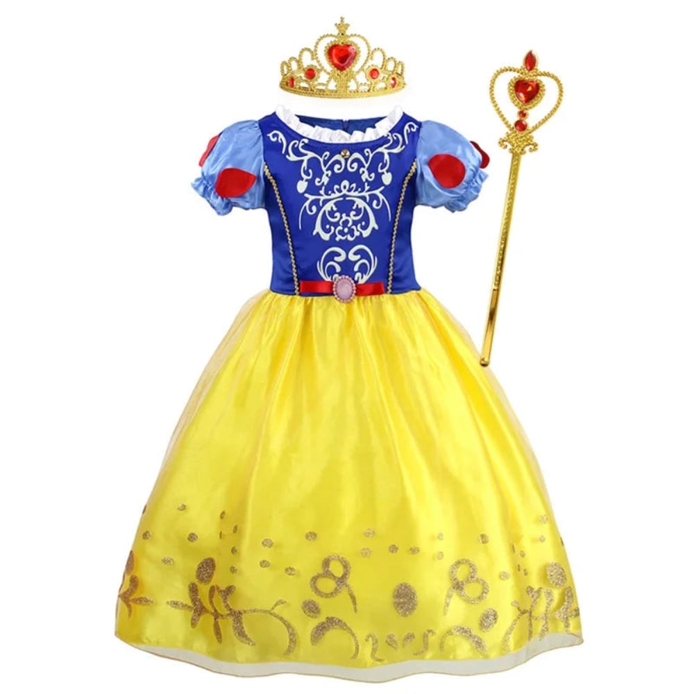 Girls Halloween Princess Dress Up Costume with Layered Tulle Skirt and Satin Bodice
