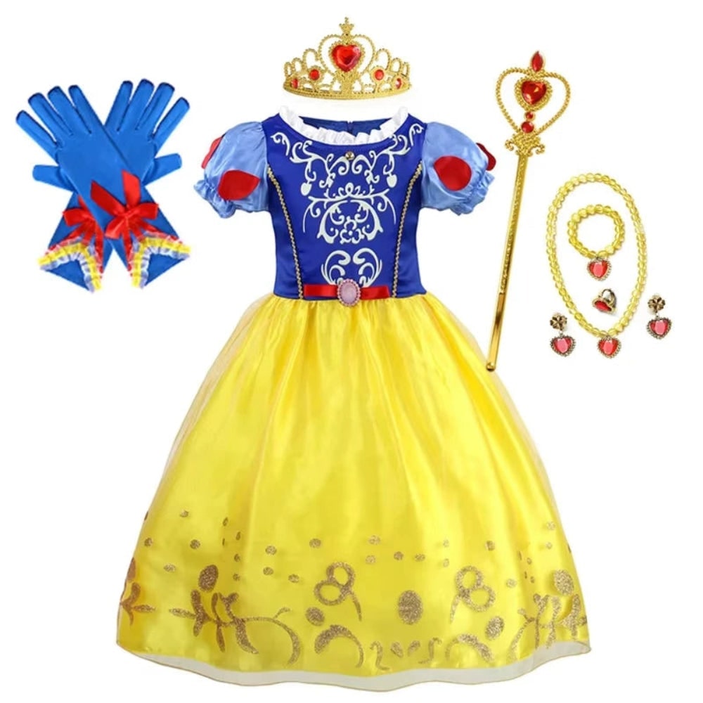 Girls Halloween Princess Dress Up Costume with Layered Tulle Skirt and Satin Bodice