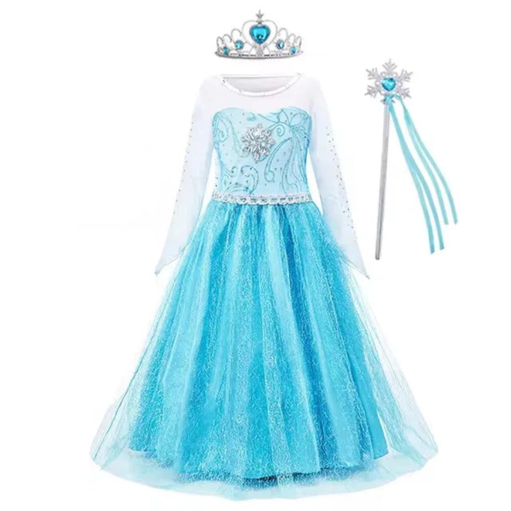 Girls Halloween Princess Dress Up Costume with Layered Tulle Skirt and Satin Bodice