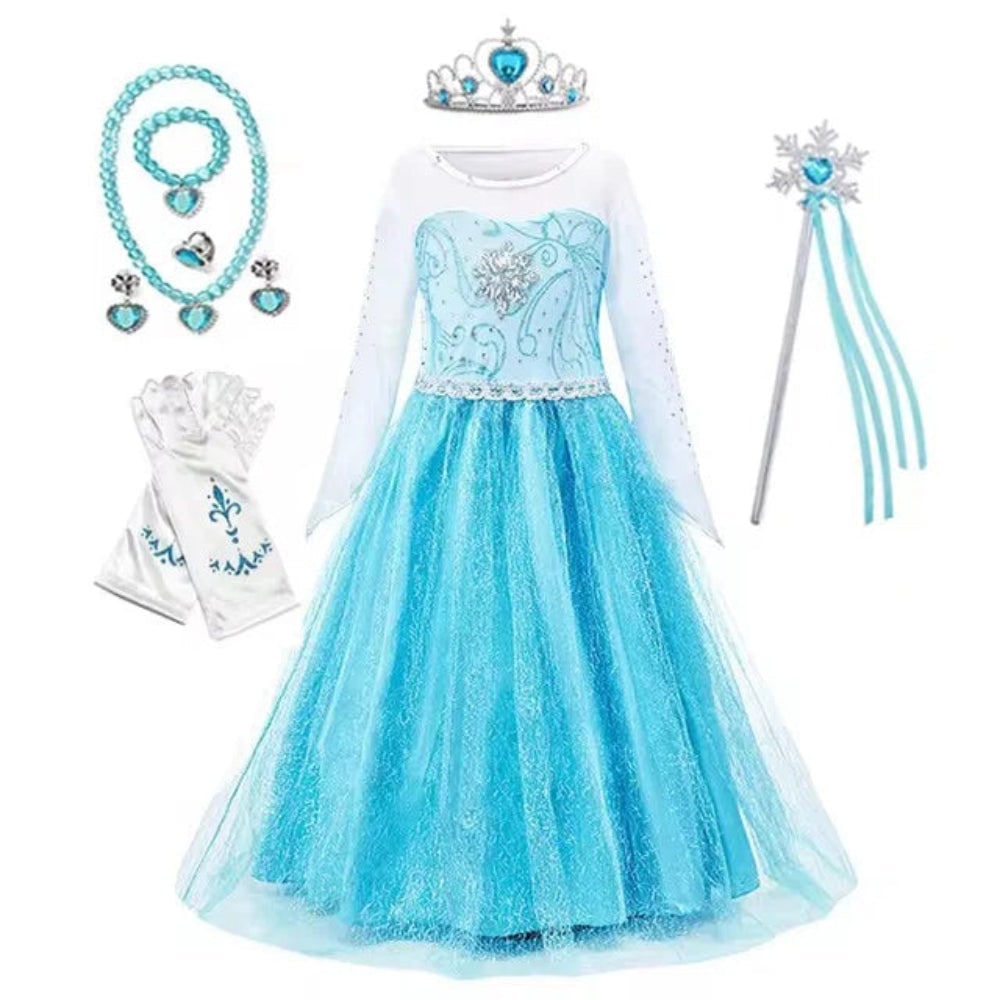 Girls Halloween Princess Dress Up Costume with Layered Tulle Skirt and Satin Bodice