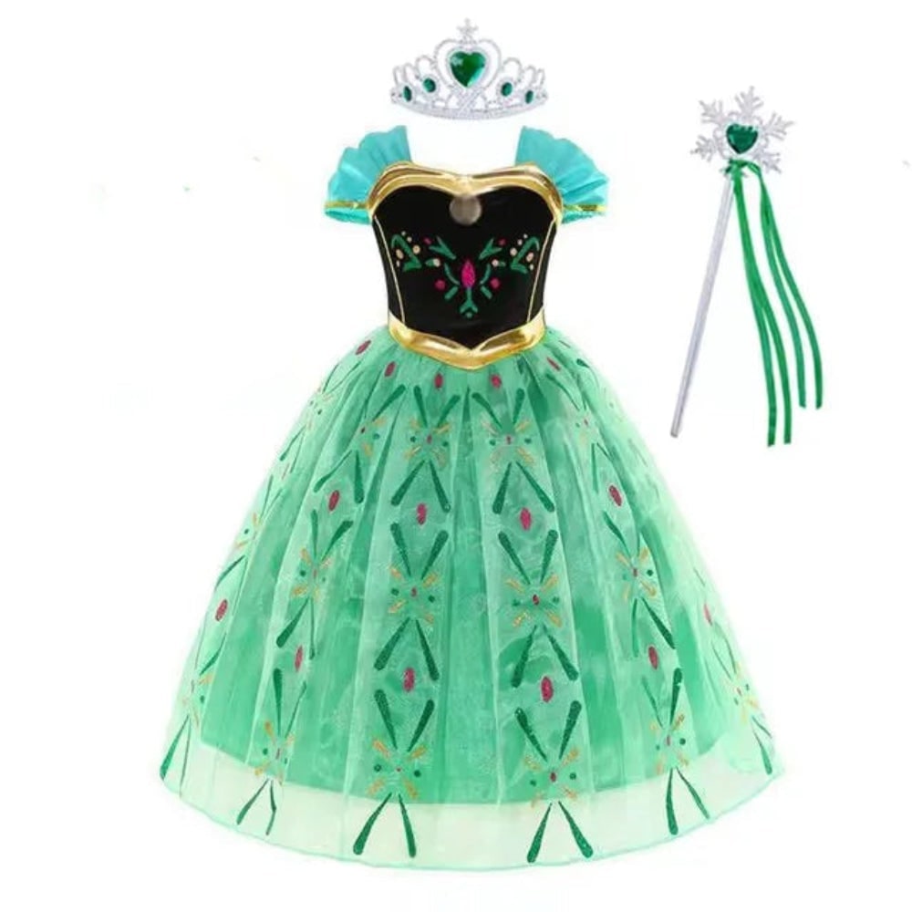 Girls Halloween Princess Dress Up Costume with Layered Tulle Skirt and Satin Bodice