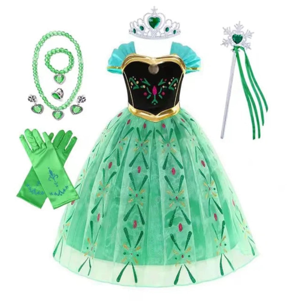 Girls Halloween Princess Dress Up Costume with Layered Tulle Skirt and Satin Bodice