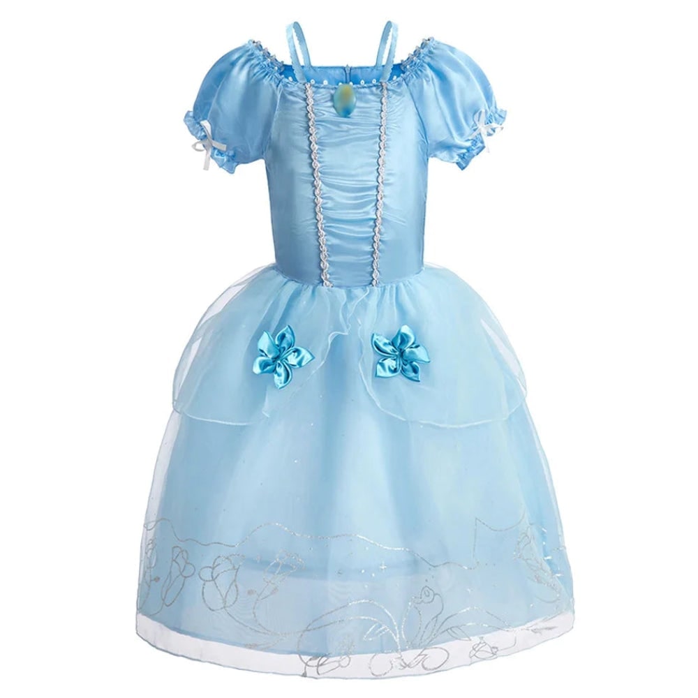 Girls Halloween Princess Dress Up Costume with Layered Tulle Skirt and Satin Bodice