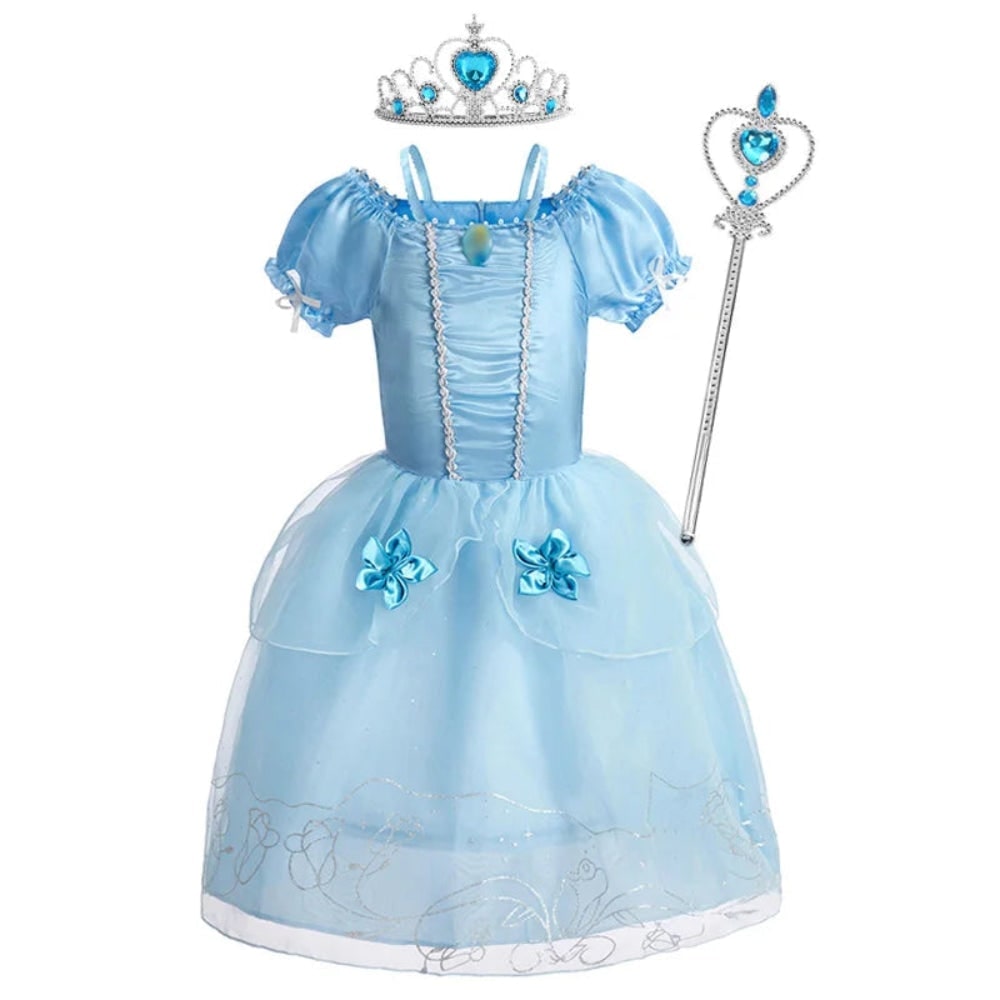 Girls Halloween Princess Dress Up Costume with Layered Tulle Skirt and Satin Bodice