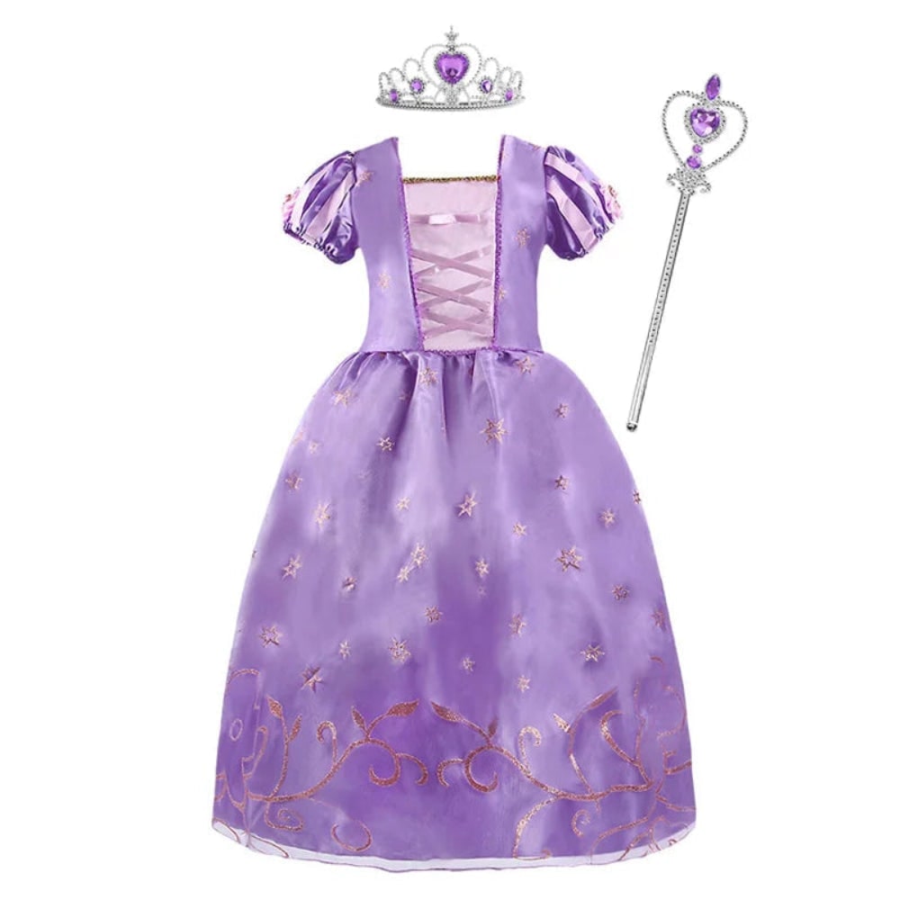 Girls Halloween Princess Dress Up Costume with Layered Tulle Skirt and Satin Bodice
