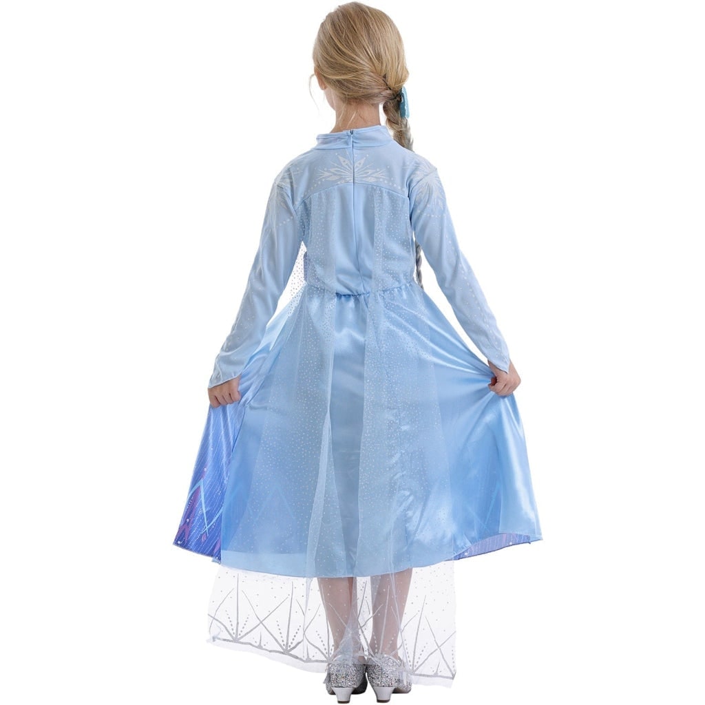 Girls Princess Halloween Costume with Satin Gown Cape and Snowflake Wand Set