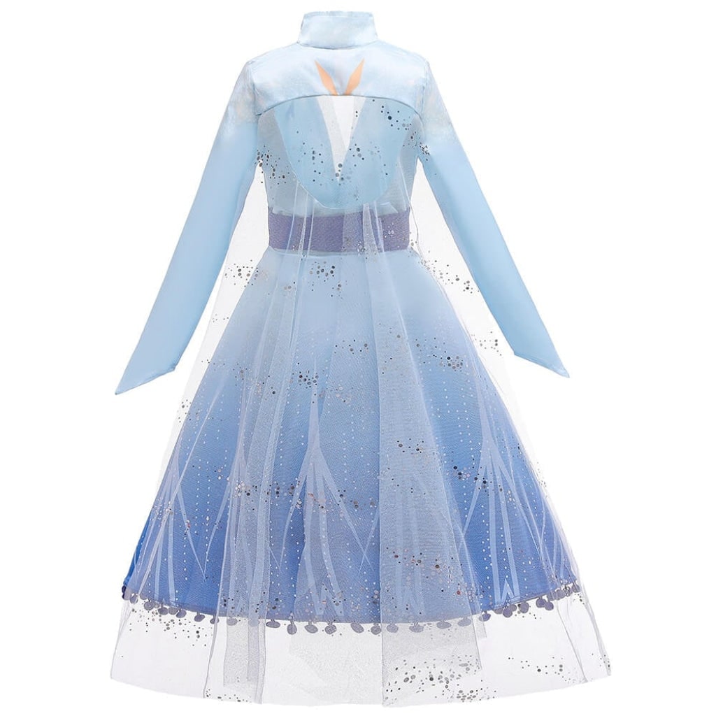 Girls Princess Halloween Costume with Satin Gown Cape and Snowflake Wand Set