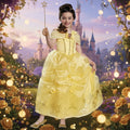 Girls Princess Dress with Gold Sequin Bodice Star Wand and Tulle Skirt