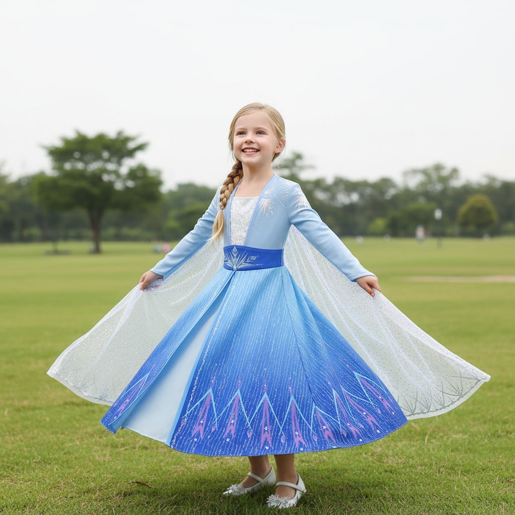 Princess Costume Dress with Sequined Bodice and Flowing Split Front Skirt