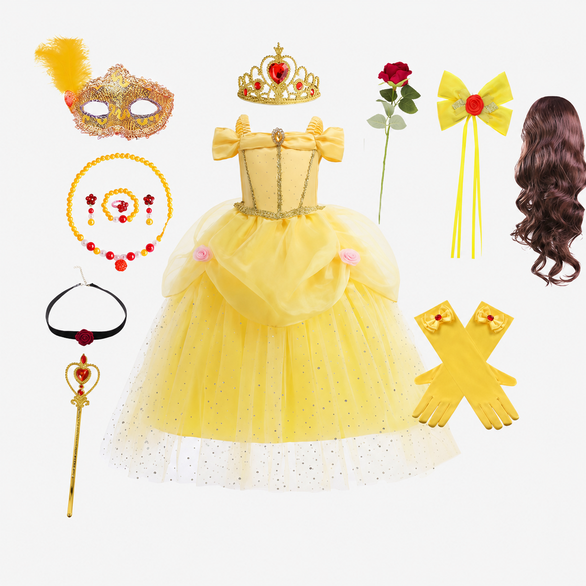 Girls Halloween Princess Costume Complete Dress-Up Set with Gown and Accessories