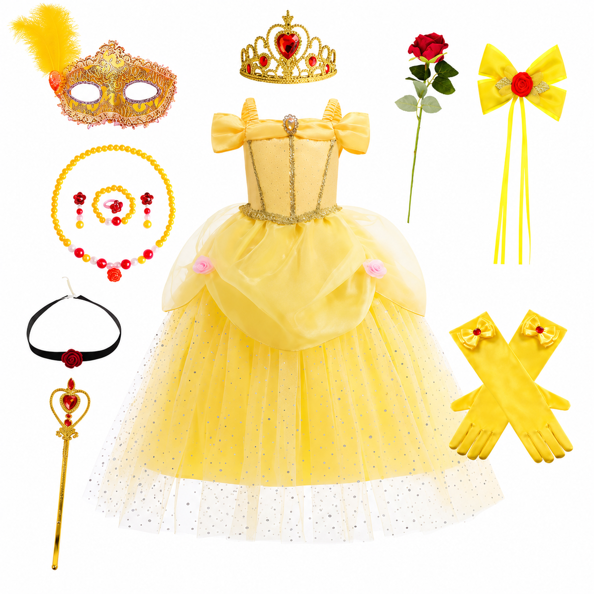 Girls Halloween Princess Costume Complete Dress-Up Set with Gown and Accessories