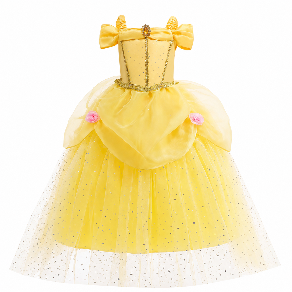 Girls Halloween Princess Costume Gown with Layered Tulle Skirt and Satin Bodice