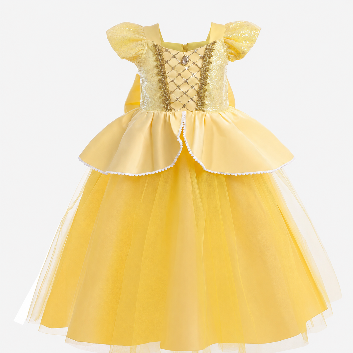 Girls Halloween Princess Costume Gown with Layered Tulle Skirt and Satin Bodice