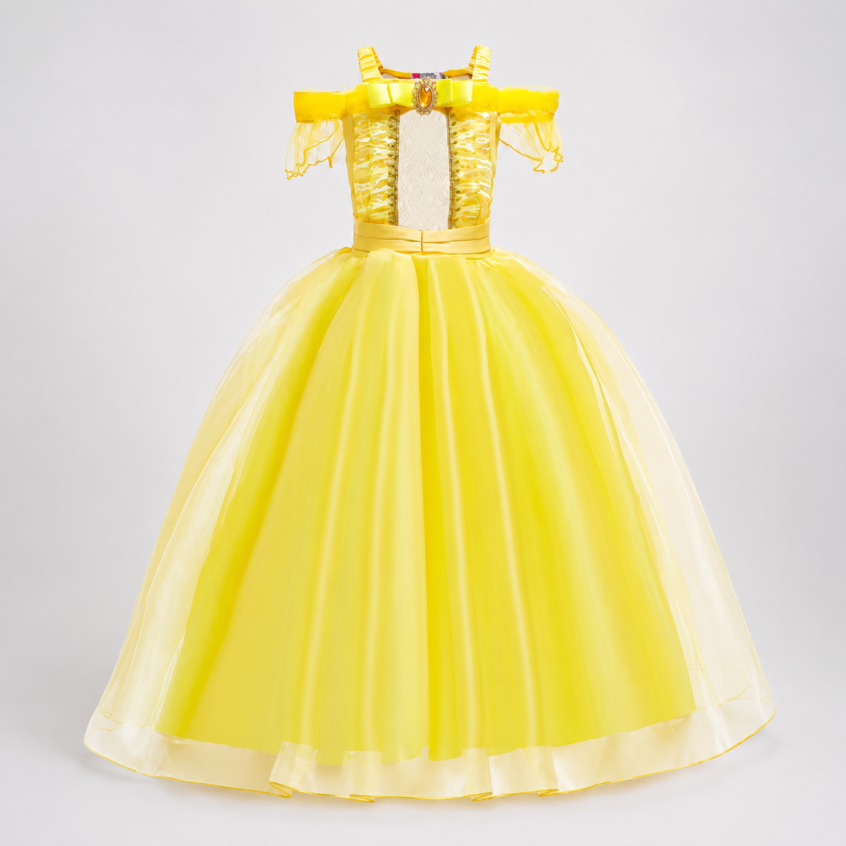 Girls Halloween Princess Costume Gown with Layered Tulle Skirt and Satin Bodice