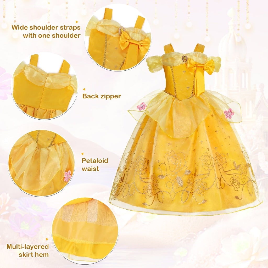 Girls Halloween Princess Costume Gown with Tulle Skirt Tiara and Gloves Set