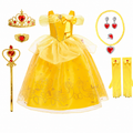 Girls Halloween Princess Costume Gown with Tulle Skirt Tiara and Gloves Set